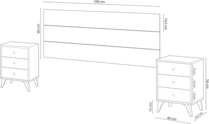 Cabezal + Dos mesitas de Noche, para Cama de Matrimonio, Modelo DREAMS , Blanco y gris