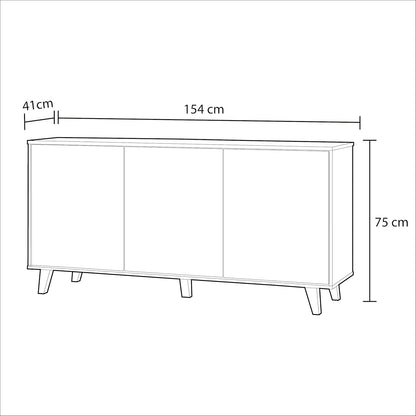 Aparador Buffet Zaken Plus 3 Puertas en Blanco Brillo y Roble Canadian