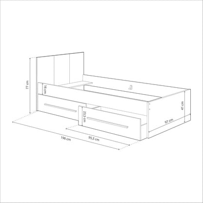 Cama Individual con 2 Cajones, Cama Juvenil