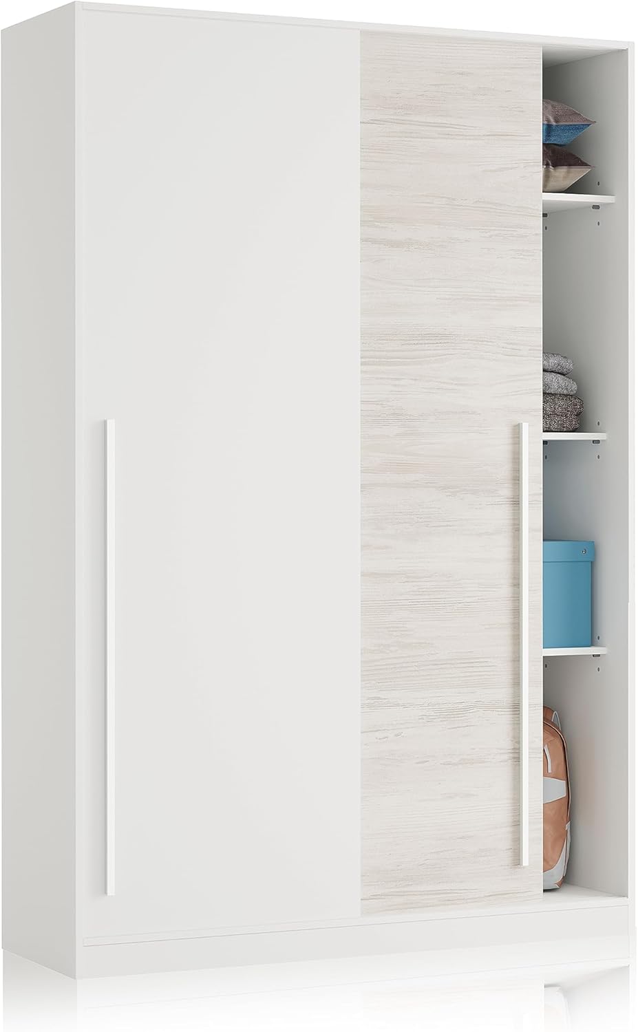 Armario 2 Puertas Correderas para Dormitorio o Habitación, Modelo DREAMS, Acabado en Blanco y gris