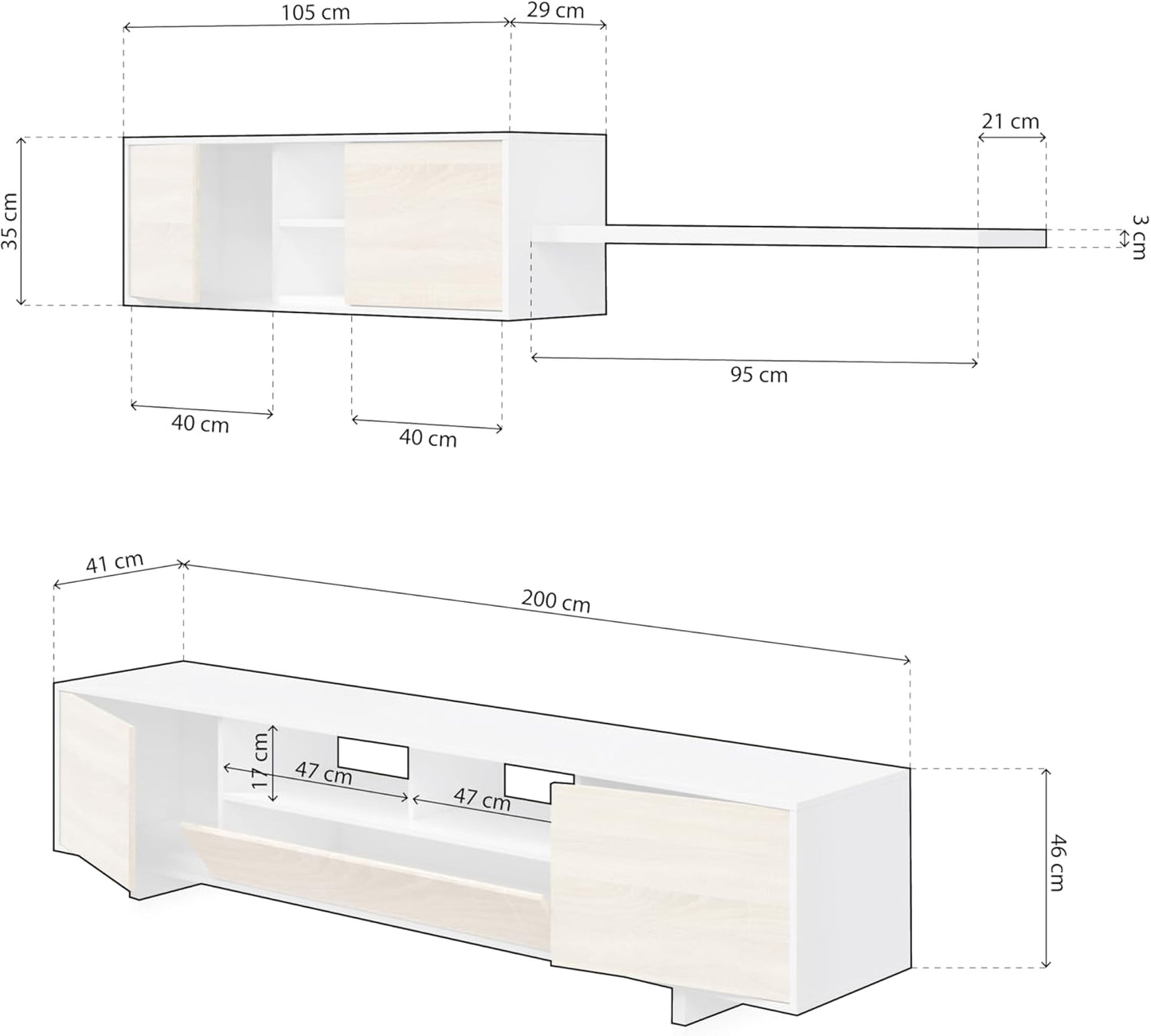 Mueble de Salón Moderno VARYS en Blanco Brillo y Roble Canadian