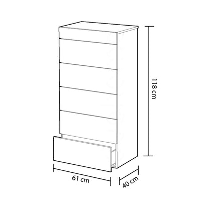 Cómoda 5 Cajones, Modelo Tekkan, Acabado en Blanco Artik y Gris Cemento