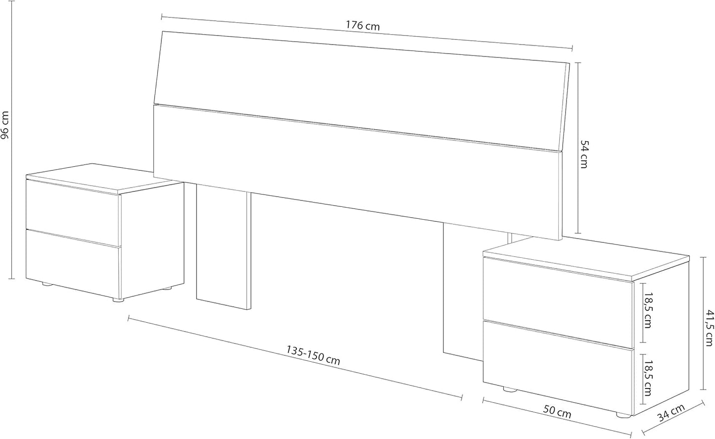 Set de cabezal y mesitas de noche, conjunto dormitorio modelo OIKOS