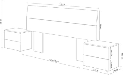 Set de cabezal y mesitas de noche, conjunto dormitorio modelo OIKOS