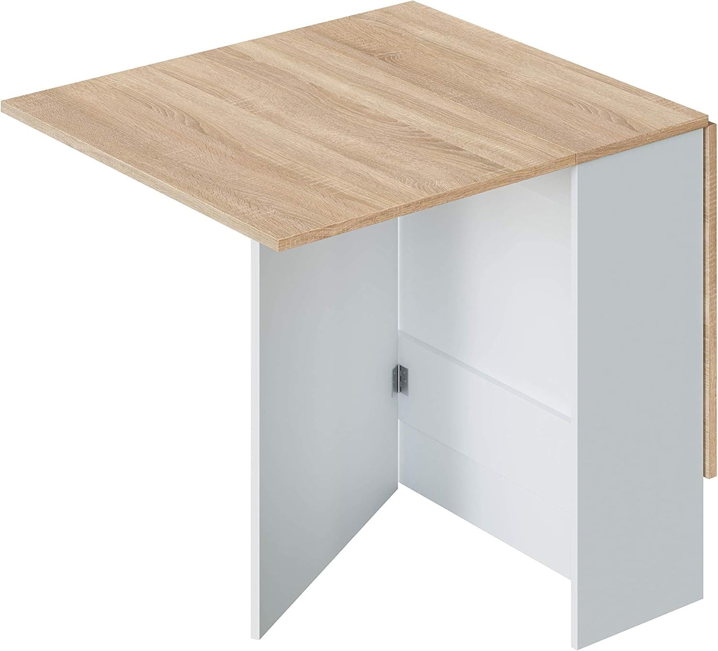 Mesa Auxiliar con Alas Abatibles, Mesa Cocina, Color Blanco Artik y Roble Canadian, Modelo Fly