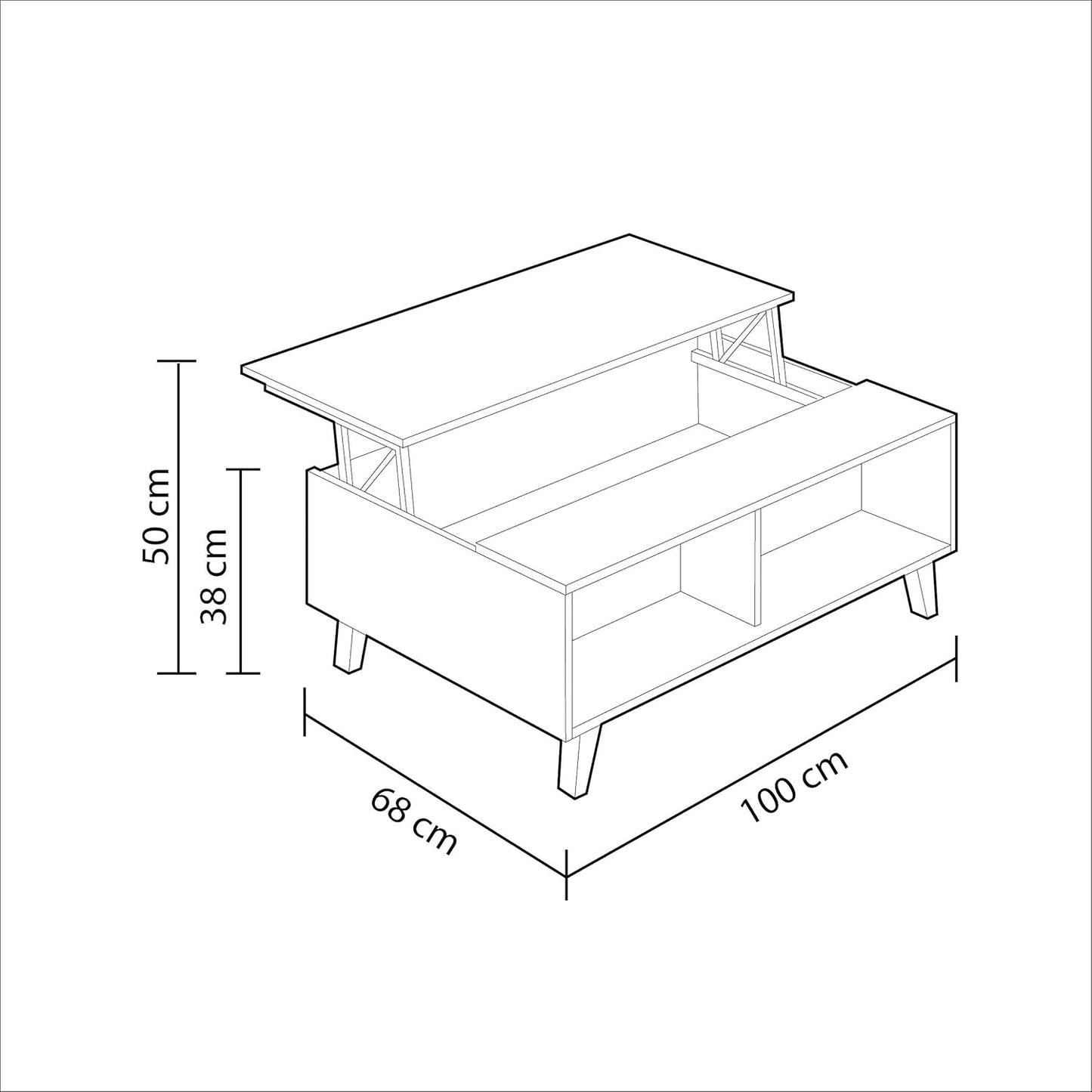 Mesa centro elevable para salón color blanco y roble