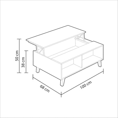 Mesa centro elevable para salón color blanco y roble