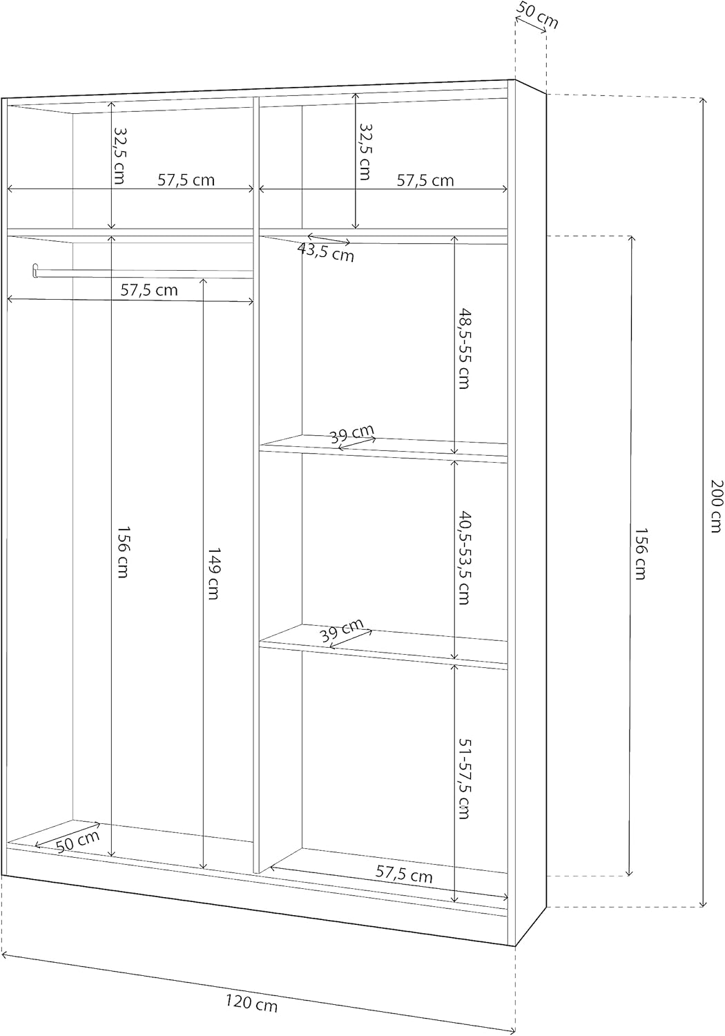 Armario 2 Puertas Correderas para Dormitorio o Habitación, Modelo DREAMS, Acabado en Blanco y gris