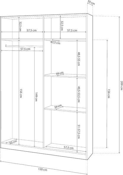 Armario 2 Puertas Correderas para Dormitorio o Habitación, Modelo DREAMS, Acabado en Blanco y gris