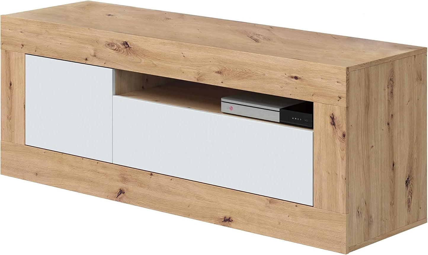 Mueble TV 2 puertas color Roble y Blanco modelo NOVA