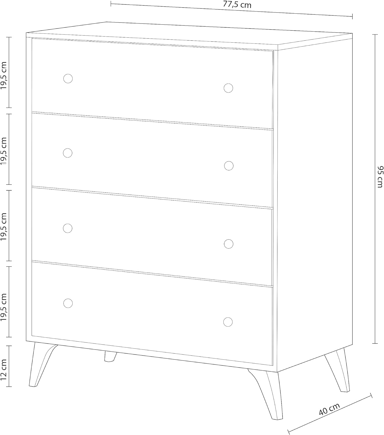 Comoda con 4 Cajones para Dormitorio, Modelo DREAMS, Acabado en Color Blanco Artik