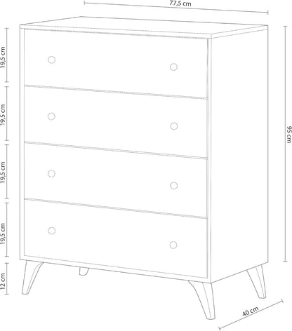 Comoda con 4 Cajones para Dormitorio, Modelo DREAMS, Acabado en Color Blanco Artik