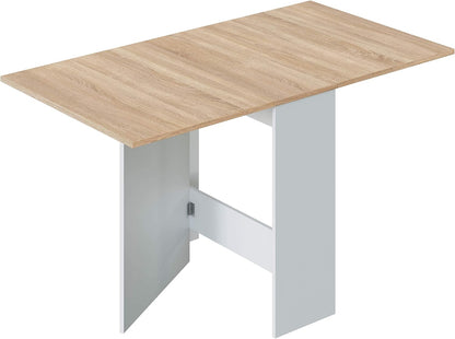 Mesa Auxiliar con Alas Abatibles, Mesa Cocina, Color Blanco Artik y Roble Canadian, Modelo Fly