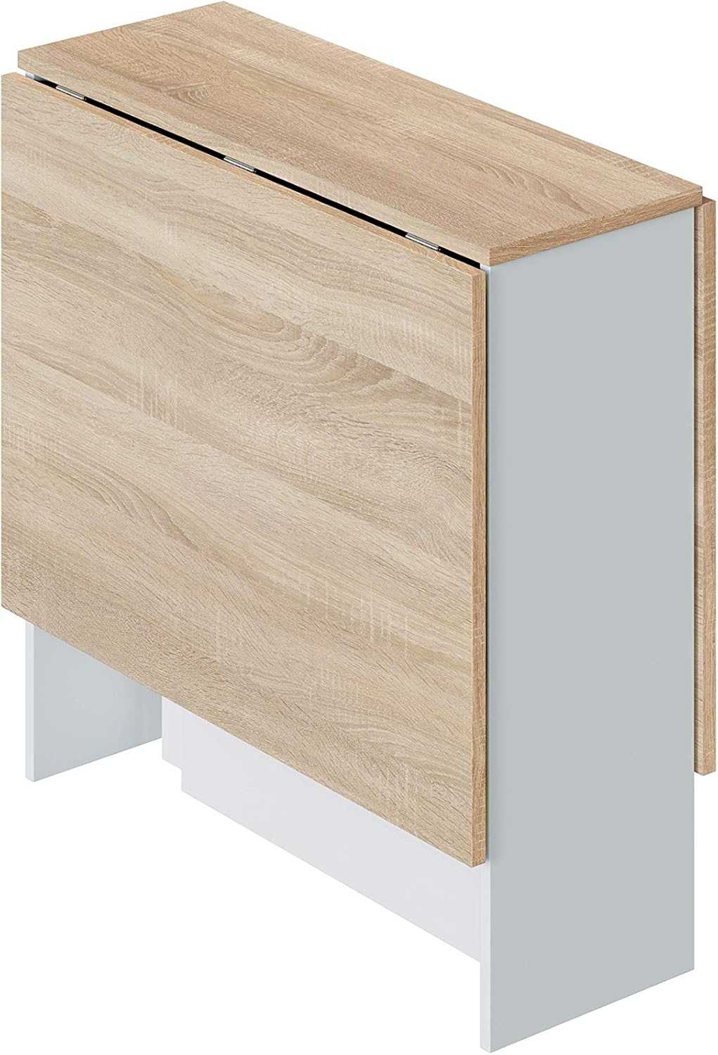 Mesa Auxiliar con Alas Abatibles, Mesa Cocina, Color Blanco Artik y Roble Canadian, Modelo Fly