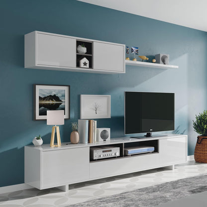 Mueble de Salón Moderno Varys en Blanco Brillo y Gris Antracita