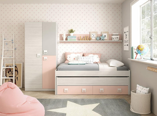 Conjunto habitación infantil gris NUBE y rosa pastel