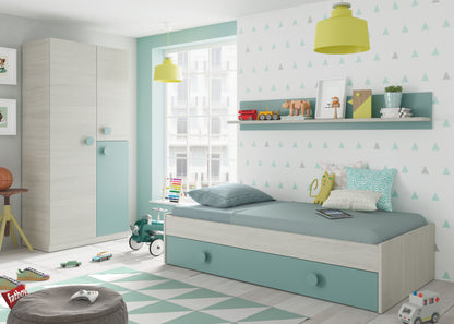 Conjunto muebles habitación juvenil gris verde aqua