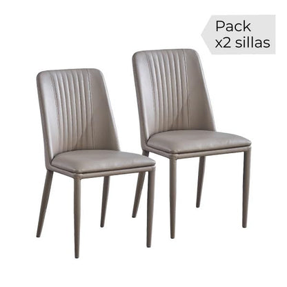 Pack 2 sillas tapizadas en Piel sintética, Patas Metal, ergonómica Acolchada