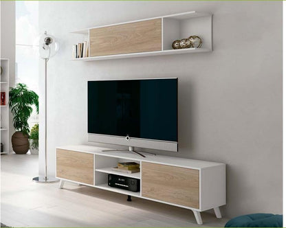 Conjunto Mueble TV y estanteria Colgante, bajo televisor con Puertas Push