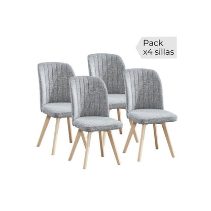 Pack de 4 sillas tapizadas en Tela Microfibra con Patas de Madera de Haya